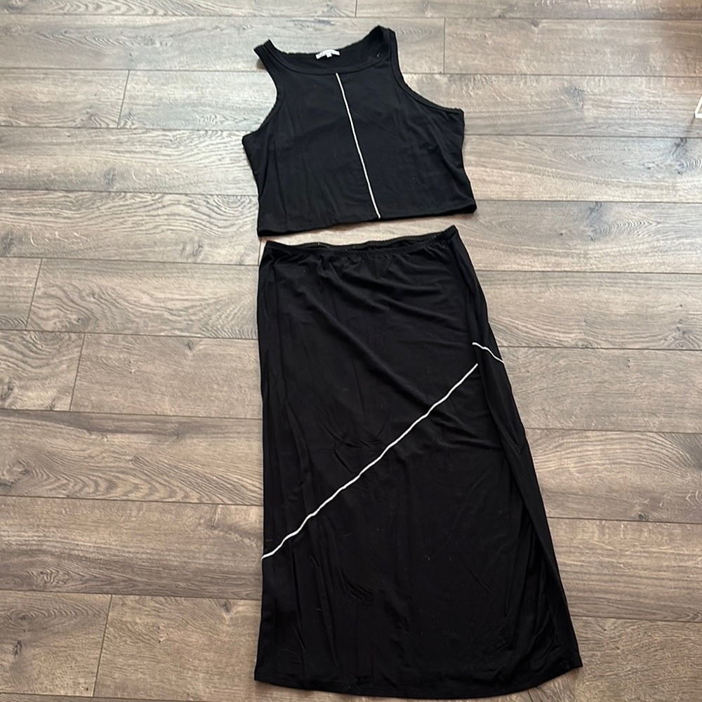Reformation Black Midi Pencil Skirt Asymmetrical Two-Piece